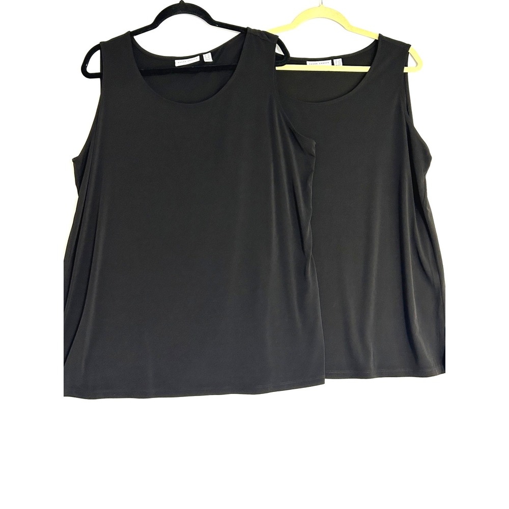 Susan Graver Liquid Knit Tank Tops Set of 2 Black Scoop Neck 1X A366174